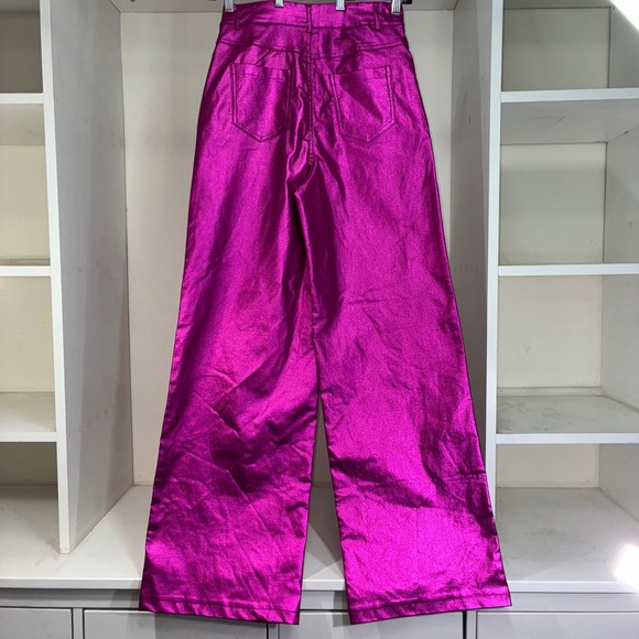 Lizette Collection Metallic Fuchsia Wide Leg Pants Size Medium - Picture 5 of 11